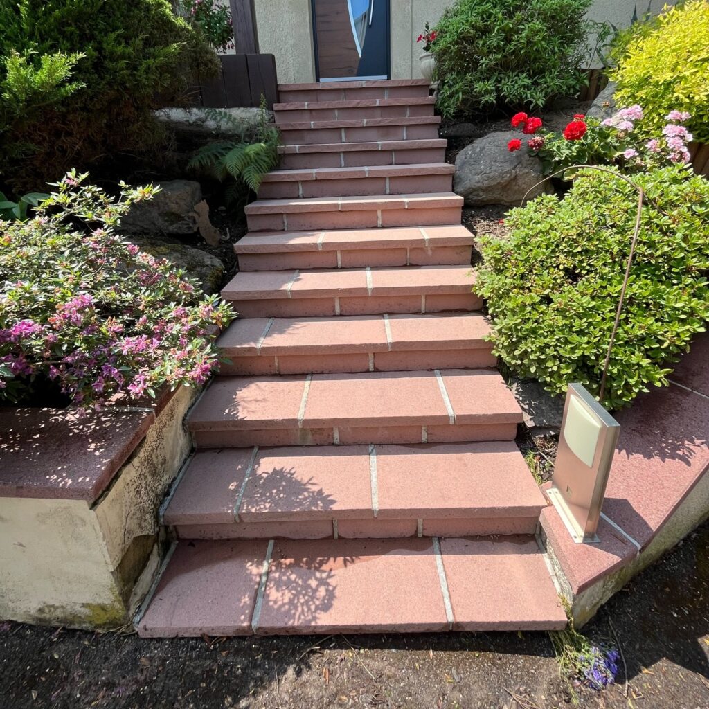 Nettoyage vapeur basse pression d'un escalier en grès rose - Domèvre-sur-Avière (88)