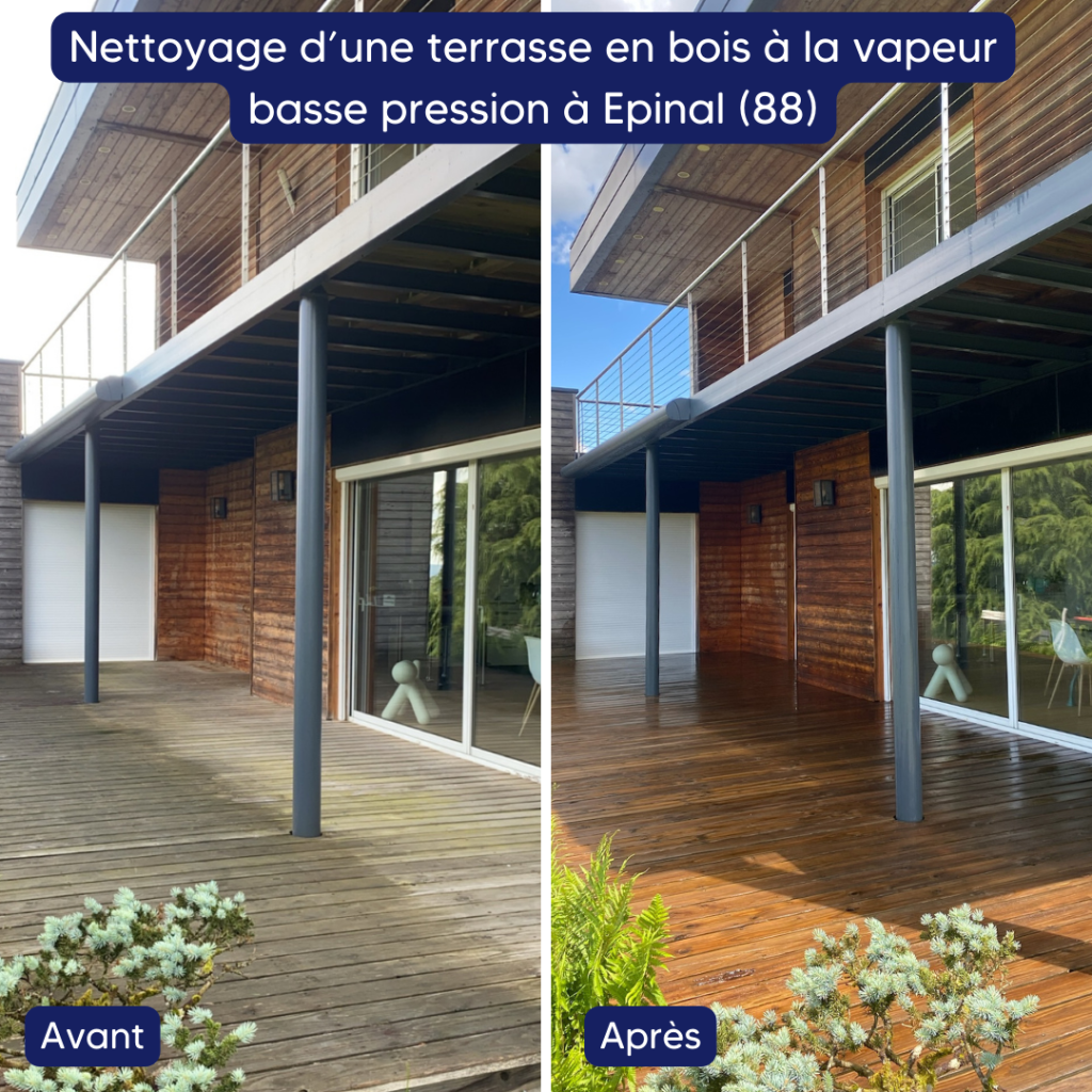 Nettoyage d'une terrasse en bois à la vapeur basse pression à Epinal (88)