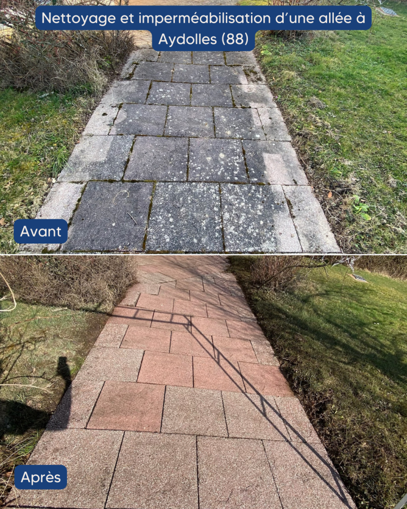 Nettoyage et imperméabilisation des escaliers, d'une allée et d'une terrasse à Aydolles (88)